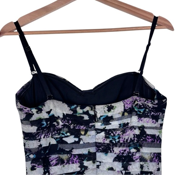 BCBGMAXAZRIA ERIKA SWEETHEART STRAPLESS TIERED FLORAL MESH MAXI GOWN DRESS - Picture 10 of 16